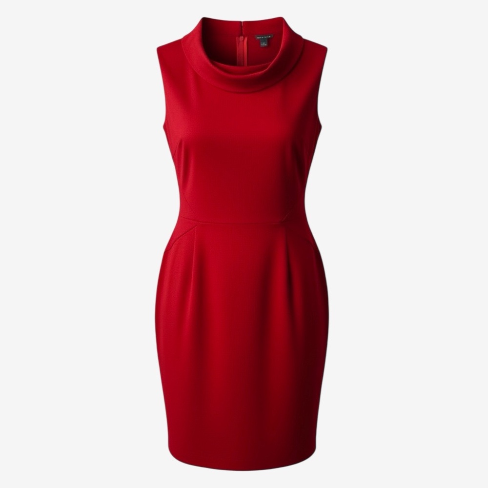 Banana Republic Red Sheath Dress Cowl Neck Pockets Cap Sleeve Size 12